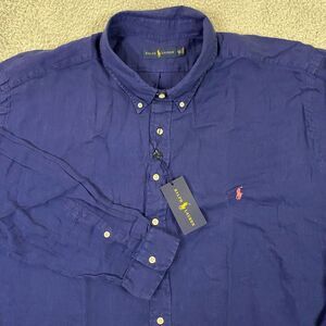 Ralph Lauren Shirt 4XLT‎ Big & Tall 100% Linen Pony Indigo Dyed Blue NEW